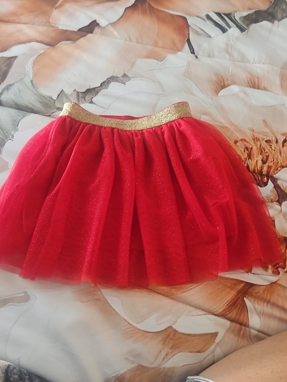Holiday TIME Red Gold  Sparkle Skirt Child XS 4/6 Lined Under